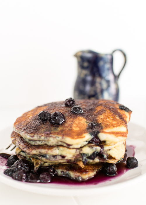 Blueberry Sour Cream Pancakes with Blueberry Syrup
