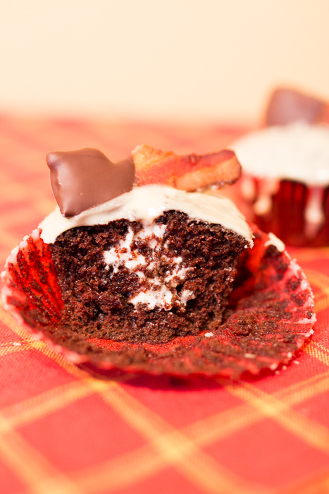 Chocolate Maple Bacon Cupcakes with a Whiskey Cream Filling