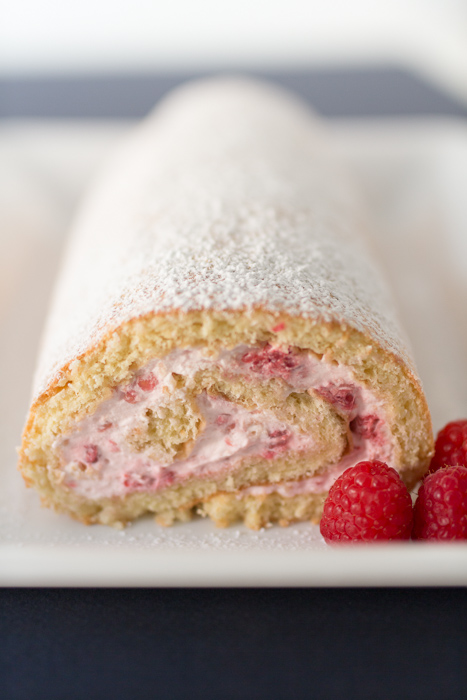 Raspberries and Cream Sponge Cake Jelly Roll