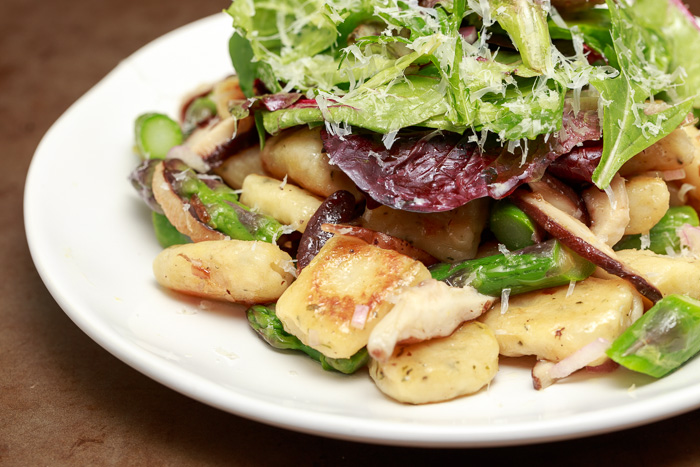 Crisp Gnocchi Salad with Shiitakes & Asparagus  |  Lemon & Mocha