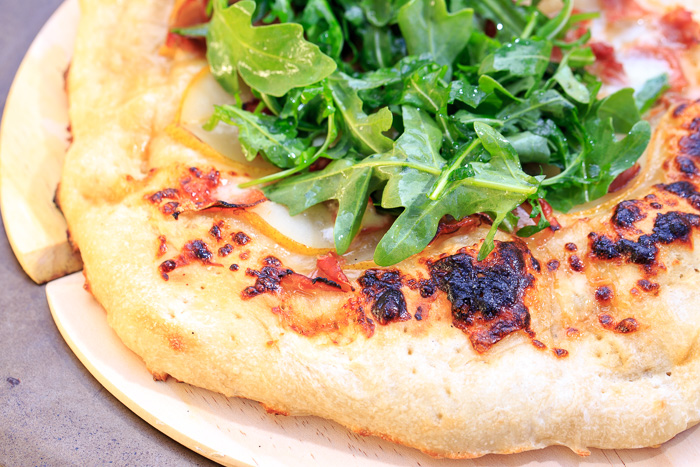 Honey, Pear & Prosciutto Pizza with Arugula