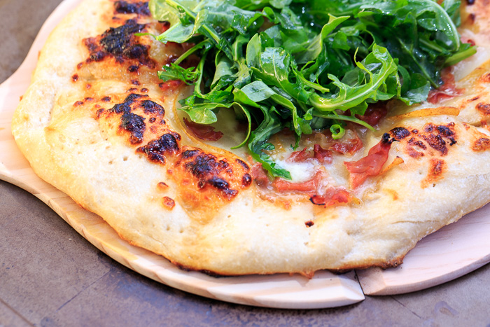 Honey, Pear & Prosciutto Pizza with Arugula  |  Lemon & Mocha