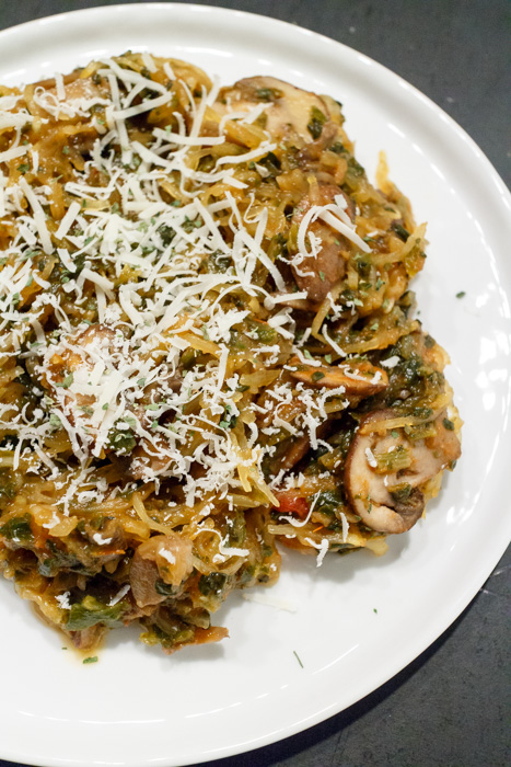 Spaghetti Squash with Spinach & Mushroom Marinara