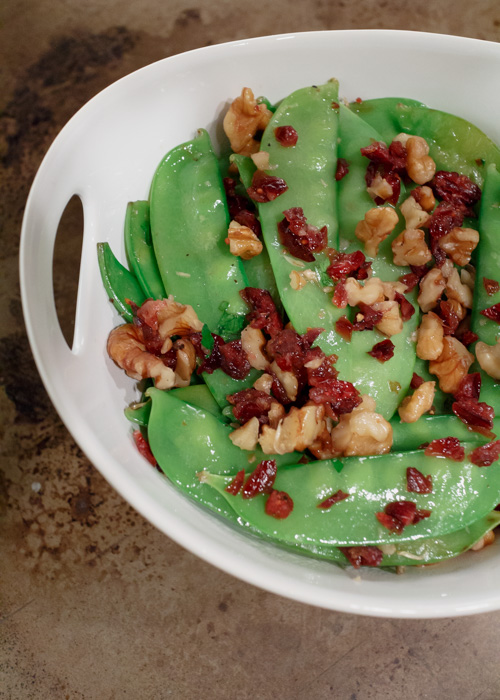 Sautéed Snow Peas with Cranberries & Walnuts