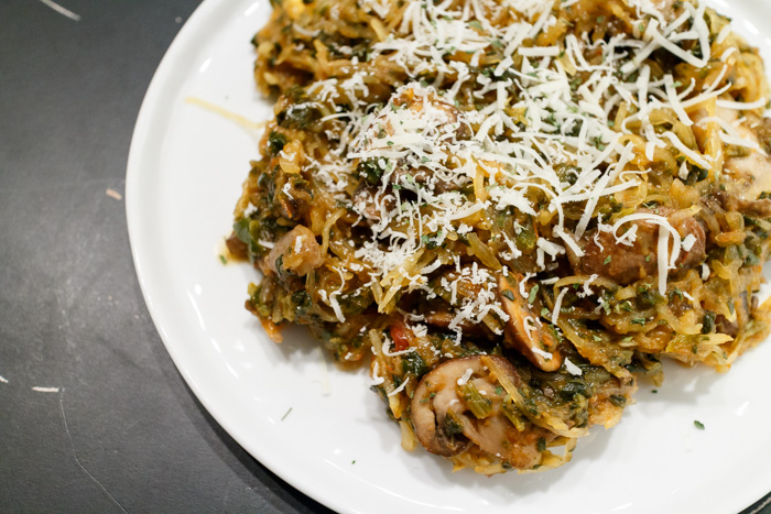 Spaghetti Squash with Spinach & Mushroom Marinara  |  Lemon & Mocha