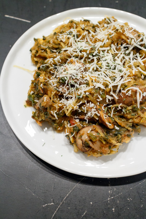 Spaghetti Squash with Spinach & Mushroom Marinara  |  Lemon & Mocha