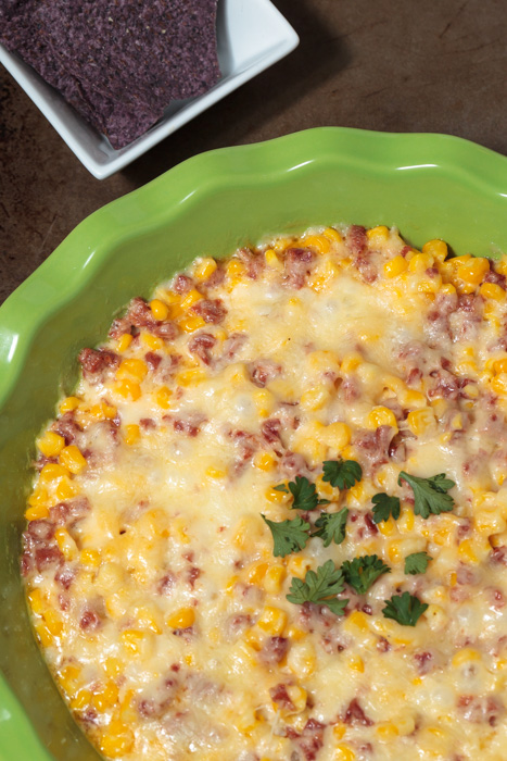 Cheesy Corn & Chorizo Dip with Green Chiles