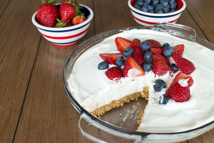 No-Bake Red, White & Blue Lemonade Cheesecake Pie