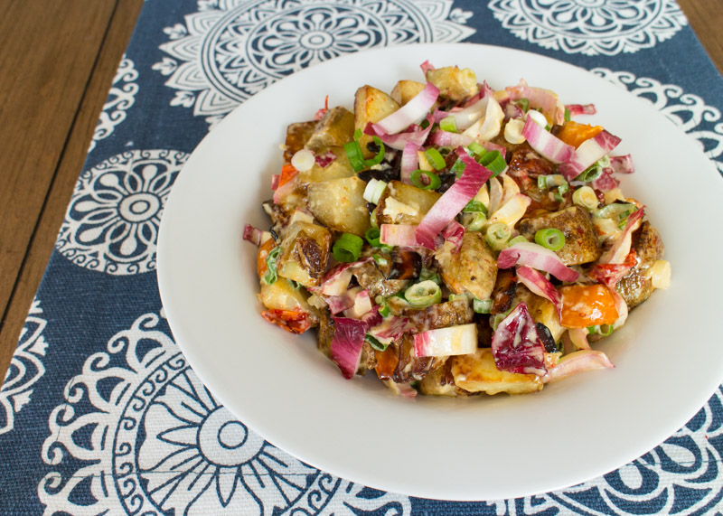 Cast Iron Home Fries with Creamy Garlic Dressing  |  Recipe at lemonandmocha.com