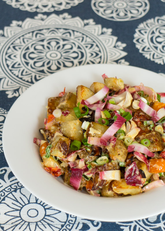 Cast Iron Home Fries with Creamy Garlic Dressing  |  Recipe at lemonandmocha.com