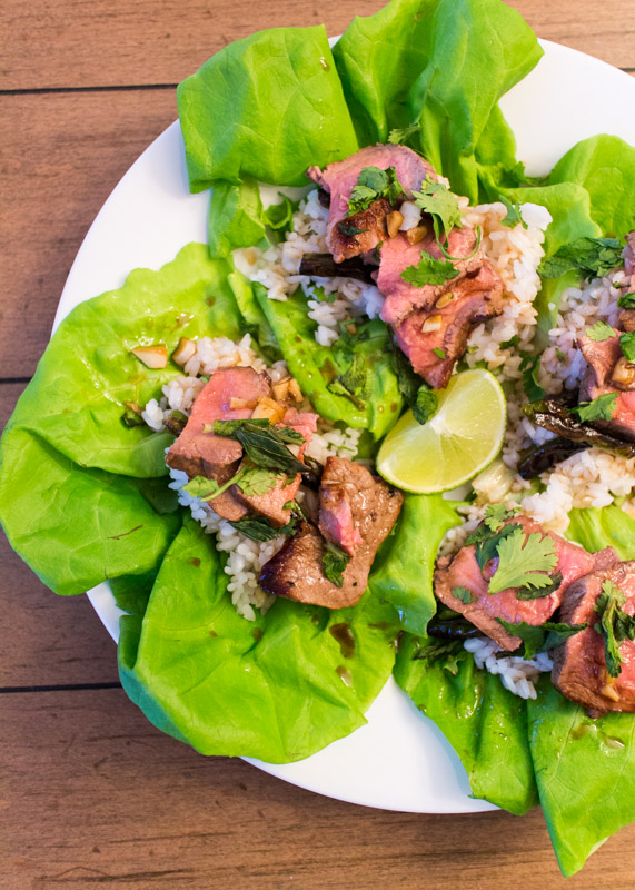 Thai Steak Lettuce Wraps with Charred Green Beans  |  Lemon & Mocha