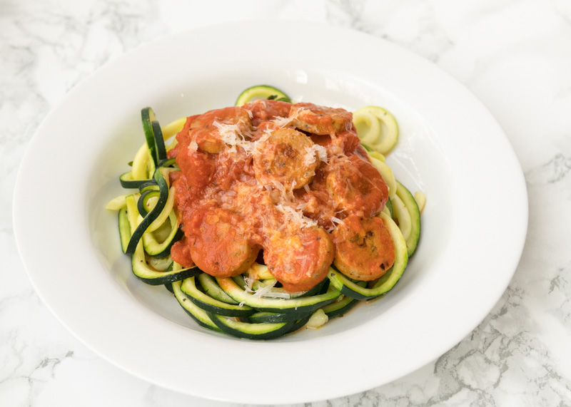 Zucchini Noodles & Chicken Sausage in Vodka Sauce  |  Lemon & Mocha