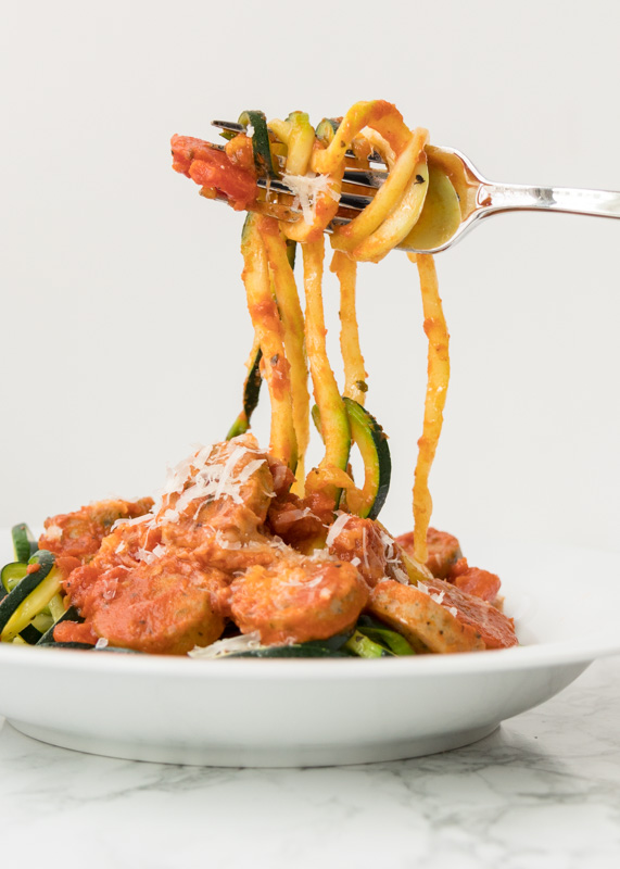 Zucchini Noodles & Chicken Sausage in Vodka Sauce