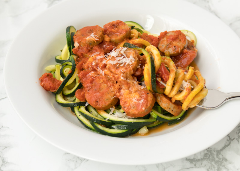 Zucchini Noodles & Chicken Sausage in Vodka Sauce  |  Lemon & Mocha