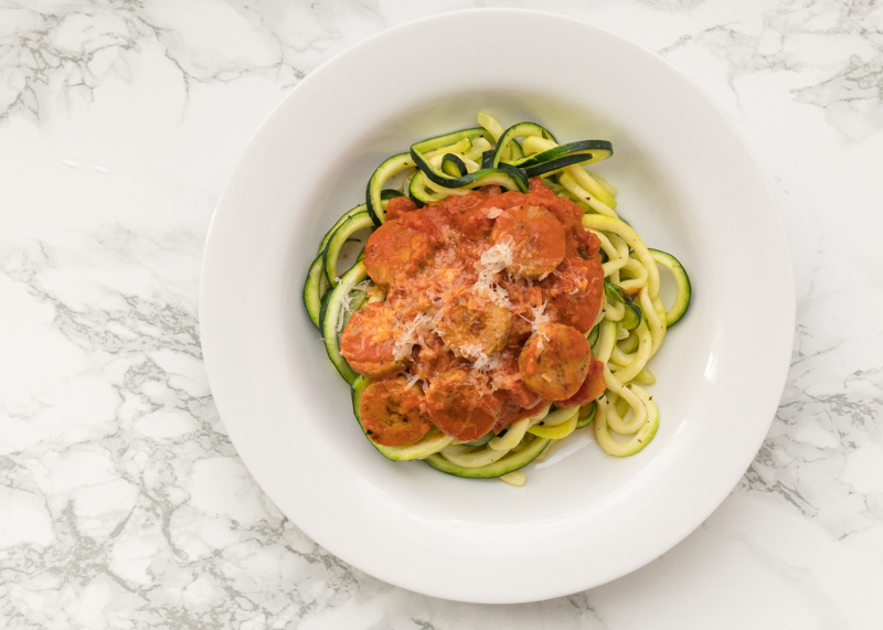 Zucchini Noodles & Chicken Sausage in Vodka Sauce  |  Lemon & Mocha