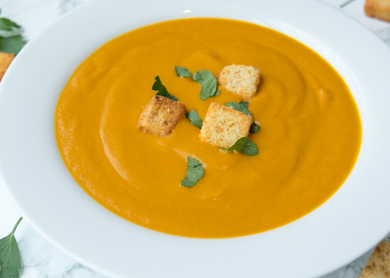 Healthy Creamy Roasted Carrot Soup | Lemon & Mocha