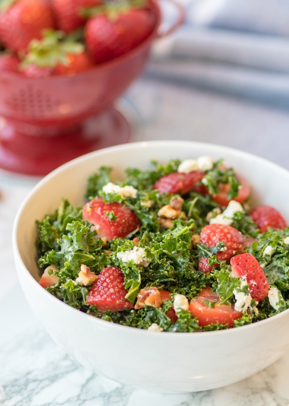 Strawberry Kale Salad with Goat Cheese & Pecans  |  Lemon & Mocha