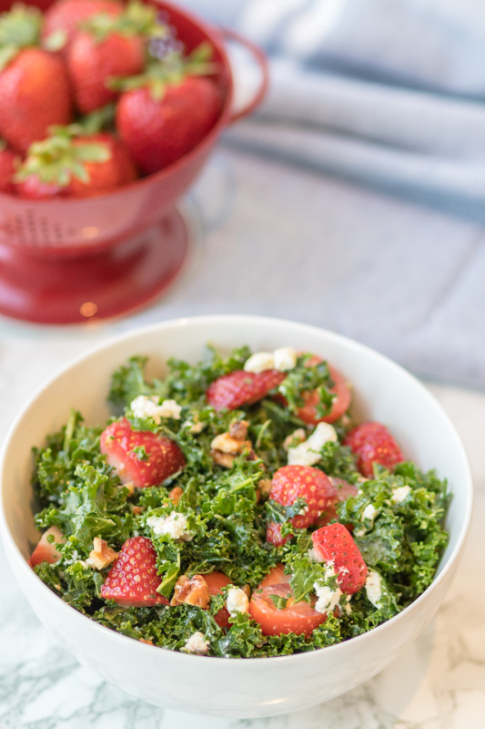 Strawberry Kale Salad with Goat Cheese & Pecans  |  Lemon & Mocha