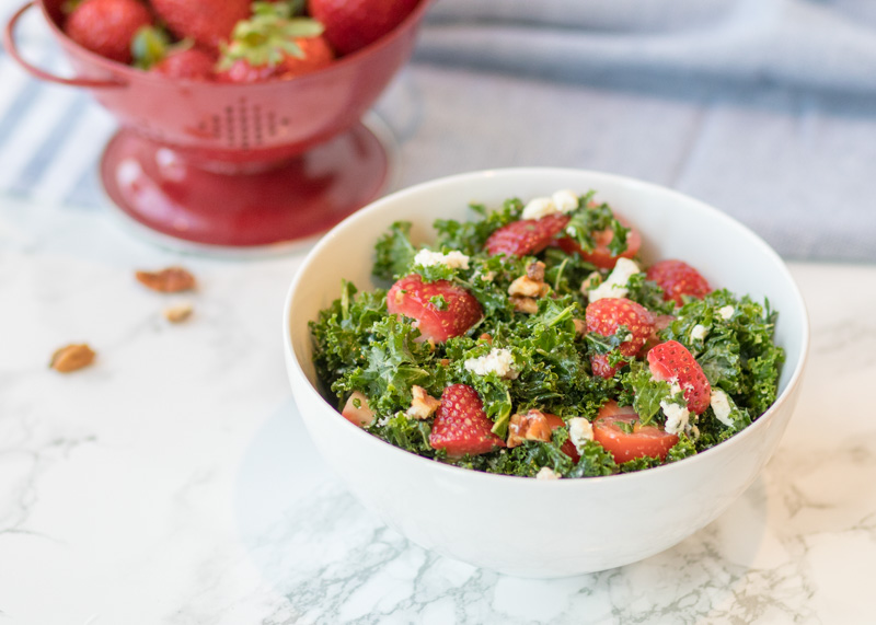 Strawberry Kale Salad with Goat Cheese & Pecans  |  Lemon & Mocha