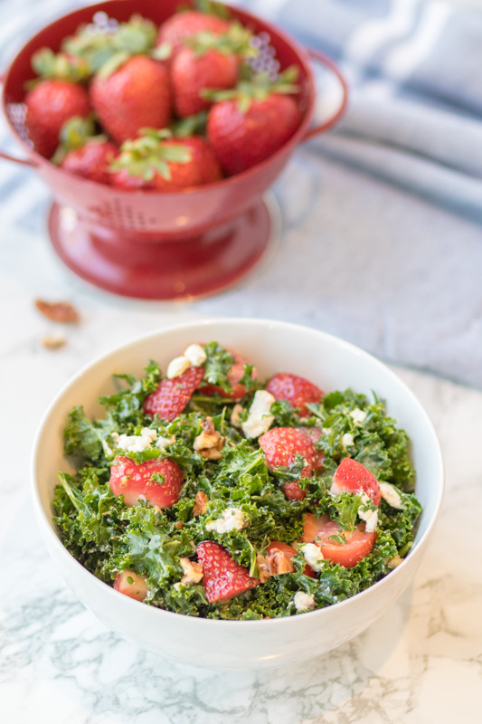 Strawberry Kale Salad with Goat Cheese & Pecans  |  Lemon & Mocha