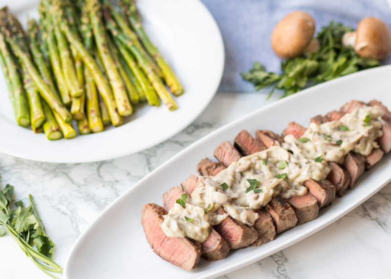 Grilled Steak with Creamy Gorgonzola Sauce & Grilled Asparagus  |  Lemon & Mocha