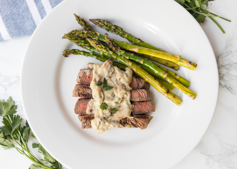 Grilled Steak with Creamy Gorgonzola Sauce & Grilled Asparagus  |  Lemon & Mocha