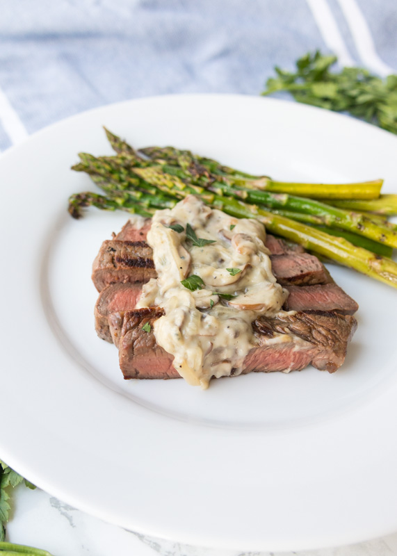 Grilled Steak with Creamy Gorgonzola Sauce & Grilled Asparagus