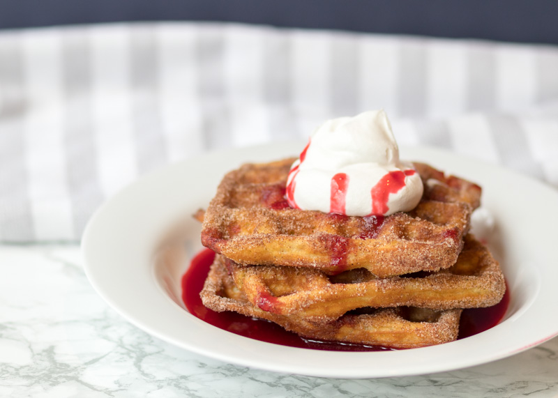 Churro Waffles with Raspberry Sauce  |  Lemon & Mocha