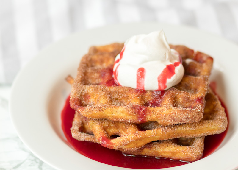 Churro Waffles with Raspberry Sauce  |  Lemon & Mocha