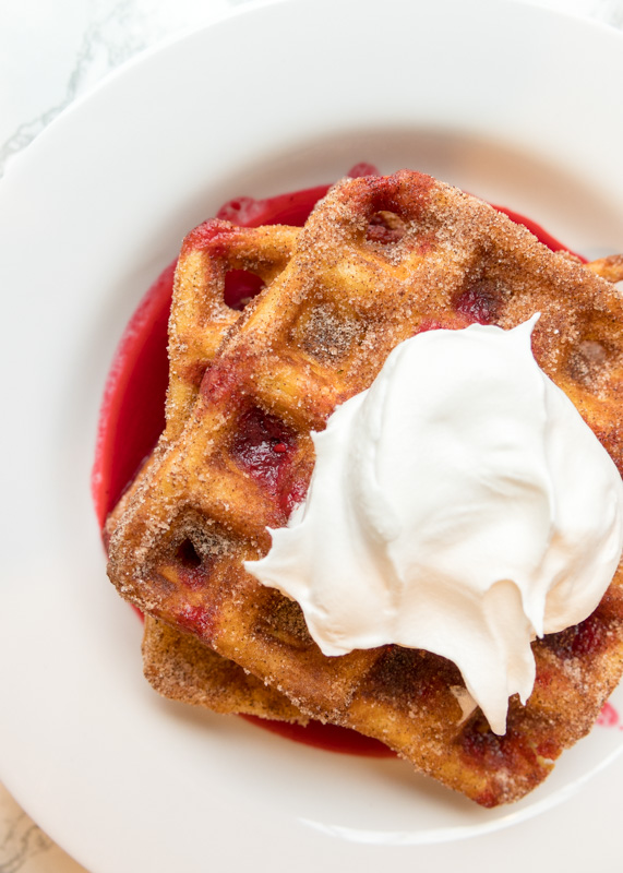 Churro Waffles with Raspberry Sauce  |  Lemon & Mocha