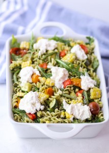 Summer Roasted Veggie Pesto Pasta Salad with Burrata  |  Lemon & Mocha