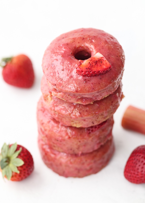Beet Donuts with a Brown Butter Strawberry Rhubarb Glaze