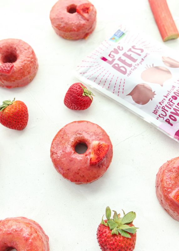 Beet Donuts with a Brown Butter Strawberry Rhubarb Glaze  |  Lemon & Mocha