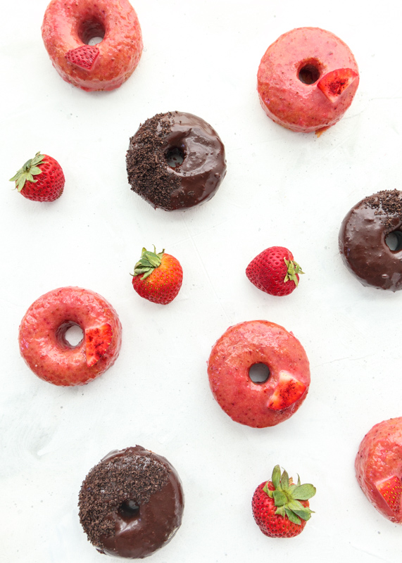 Beet Donuts with a Brown Butter Strawberry Rhubarb Glaze  |  Lemon & Mocha