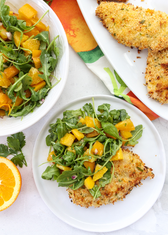 Crispy Baked Chicken Cutlets with an Orange and Arugula Salad  |  Lemon & Mocha