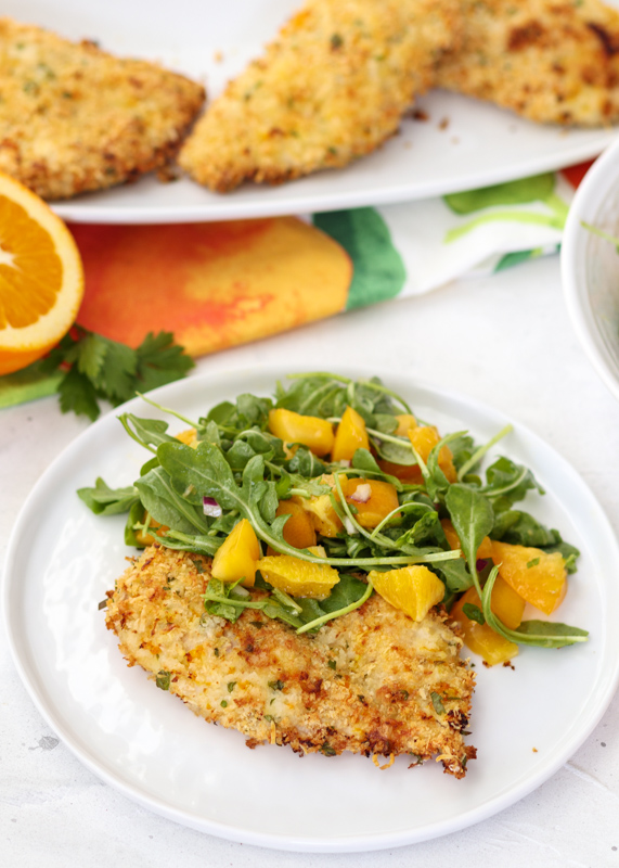 Crispy Baked Chicken Cutlets with an Orange and Arugula Salad