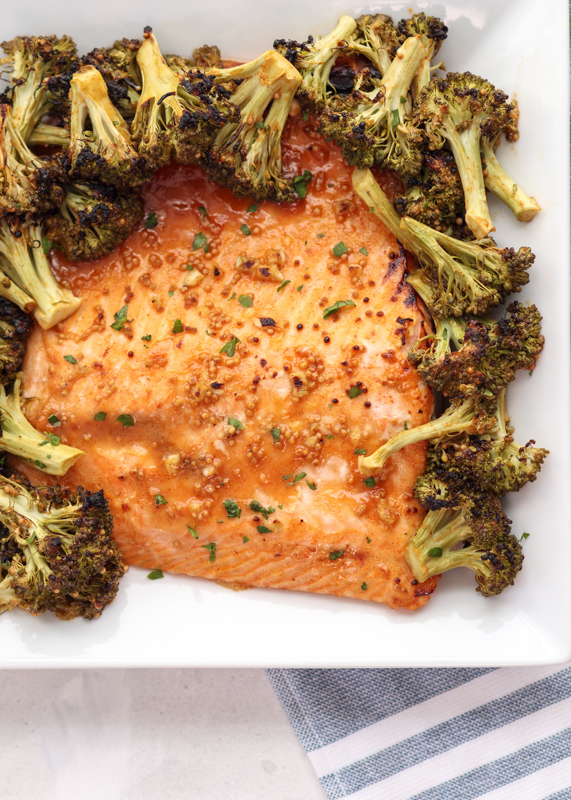 Sheet Pan Honey Mustard Roasted Salmon & Broccoli  |  Lemon & Mocha