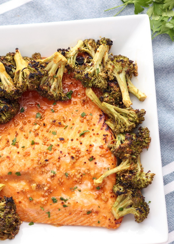 Sheet Pan Honey Mustard Roasted Salmon & Broccoli  |  Lemon & Mocha