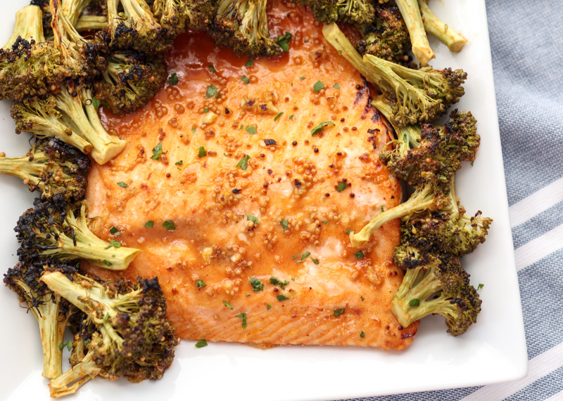 Sheet Pan Honey Mustard Roasted Salmon & Broccoli  |  Lemon & Mocha