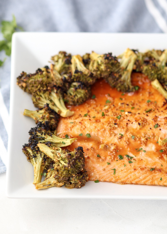 Sheet Pan Honey Mustard Roasted Salmon & Broccoli  |  Lemon & Mocha