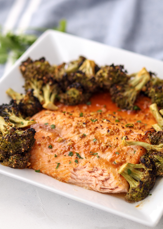 Sheet Pan Honey Mustard Roasted Salmon & Broccoli  |  Lemon & Mocha