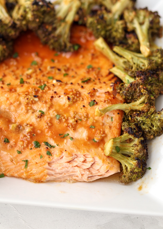 Sheet Pan Honey Mustard Roasted Salmon & Broccoli  |  Lemon & Mocha