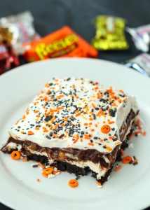 Leftover Halloween Candy Chocolate Lasagna