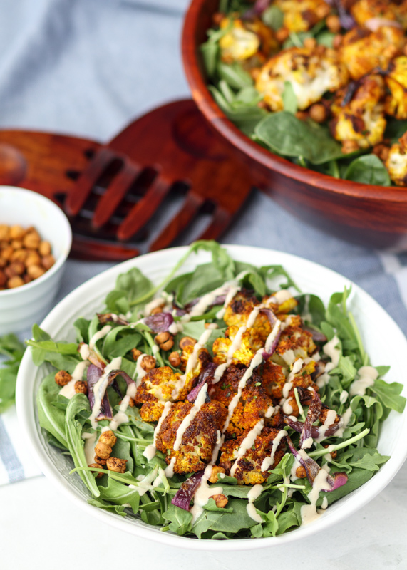 Fall Spinach and Arugula Salad with Tahini Dressing