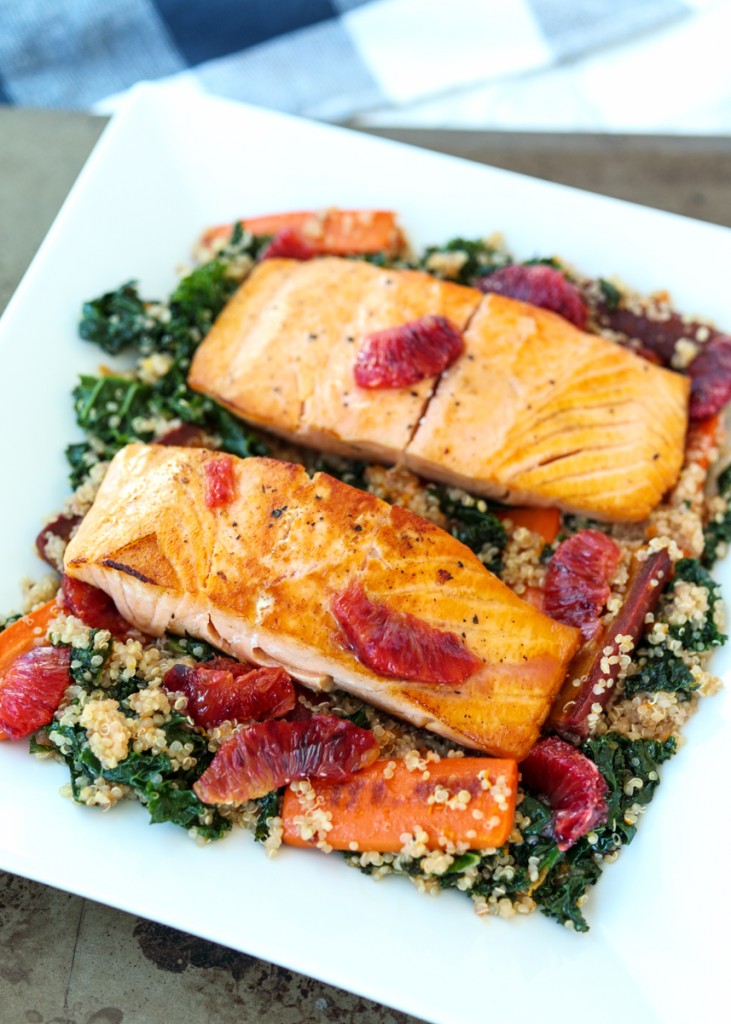 Pan Seared Salmon over Blood Orange Quinoa
