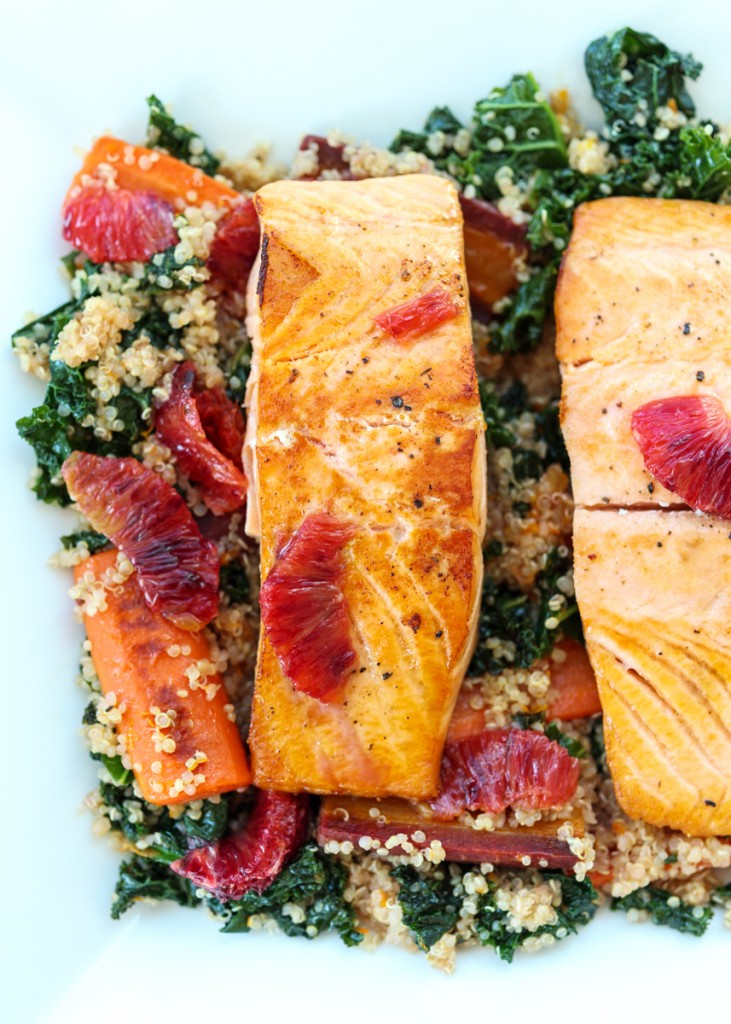 Pan Seared Salmon over Blood Orange Quinoa