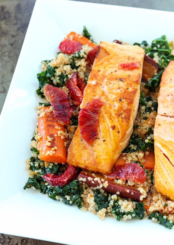 Pan Seared Salmon over Blood Orange Quinoa