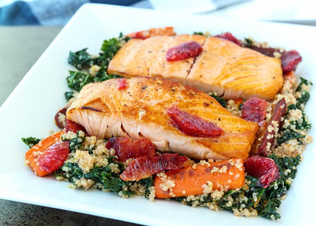 Pan Seared Salmon over Blood Orange Quinoa