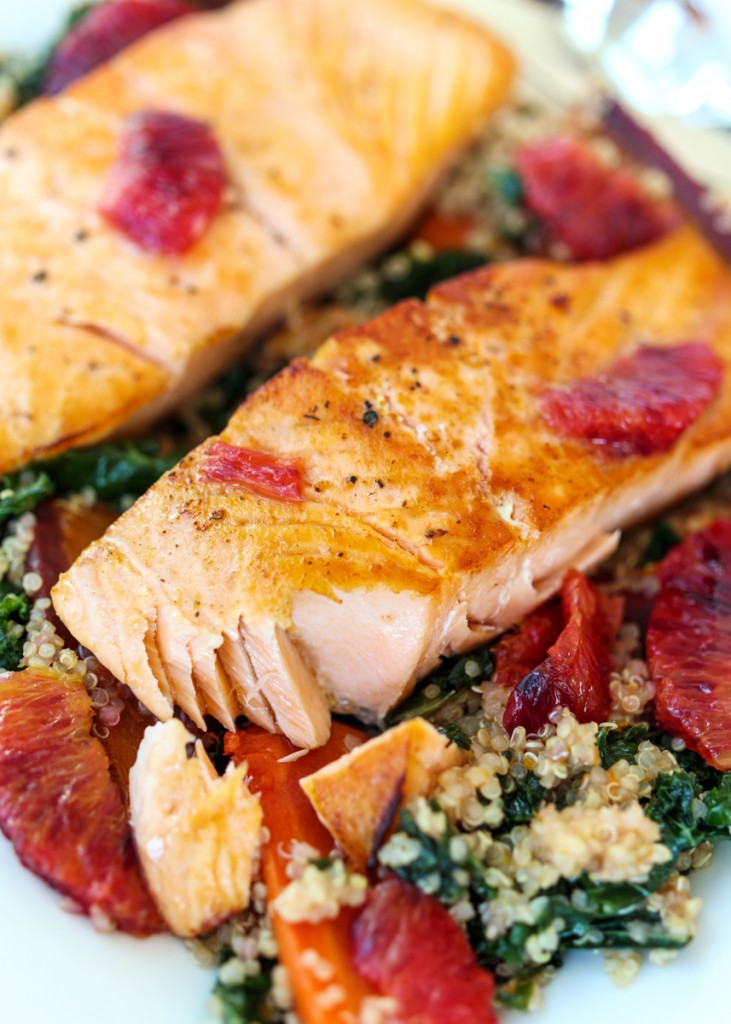 Pan Seared Salmon over Blood Orange Quinoa