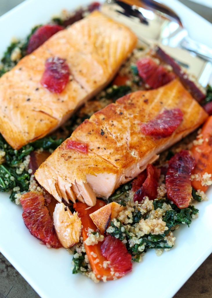 Pan Seared Salmon over Blood Orange Quinoa